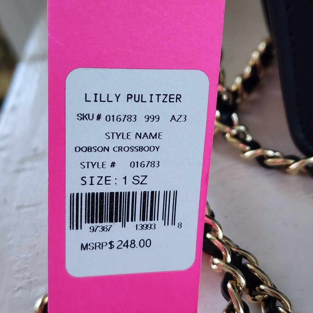 Lilly Pulitzer Handbag, NWT Dobson Crossbody Leopard/ Blk   with Gold Chain - Picture 16 of 16